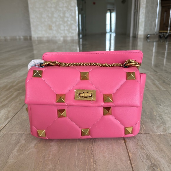 Pink Studded Sheepskin Shoulder Bag - Picture 2 of 6